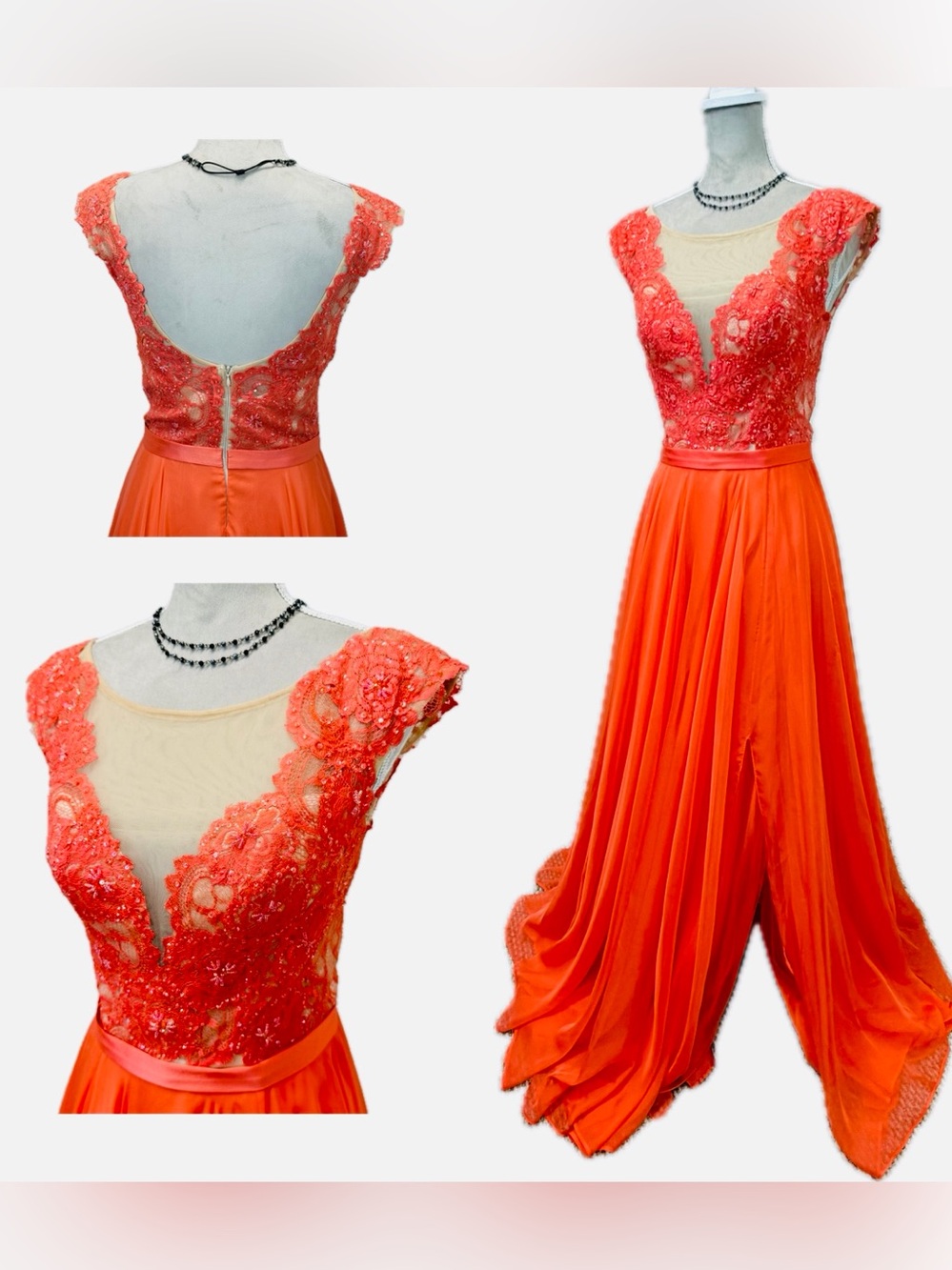 SHERRI HILL Prom Dress 6 Maxi Gown CORAL NUDE LACE Fairy Pageant Princess Chic